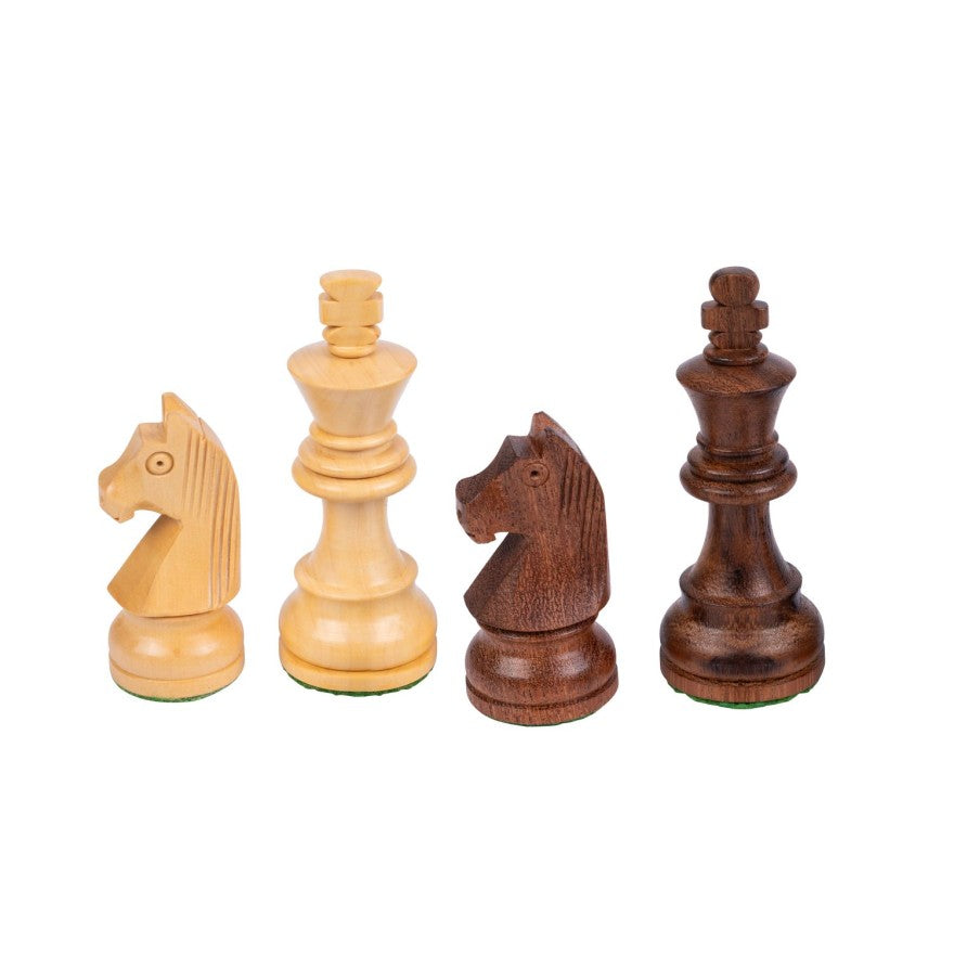 Schachfiguren Akazie und Buchsbaum, Staunton-Form, KH 83 mm, beschwert