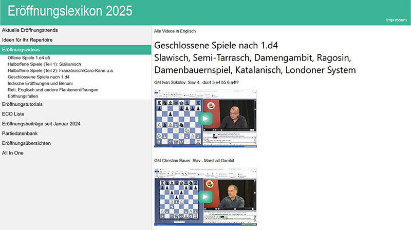 ChessBase Eröffnungslexikon 2025 Screenshot Geschlossene Spiele nach 1. d4