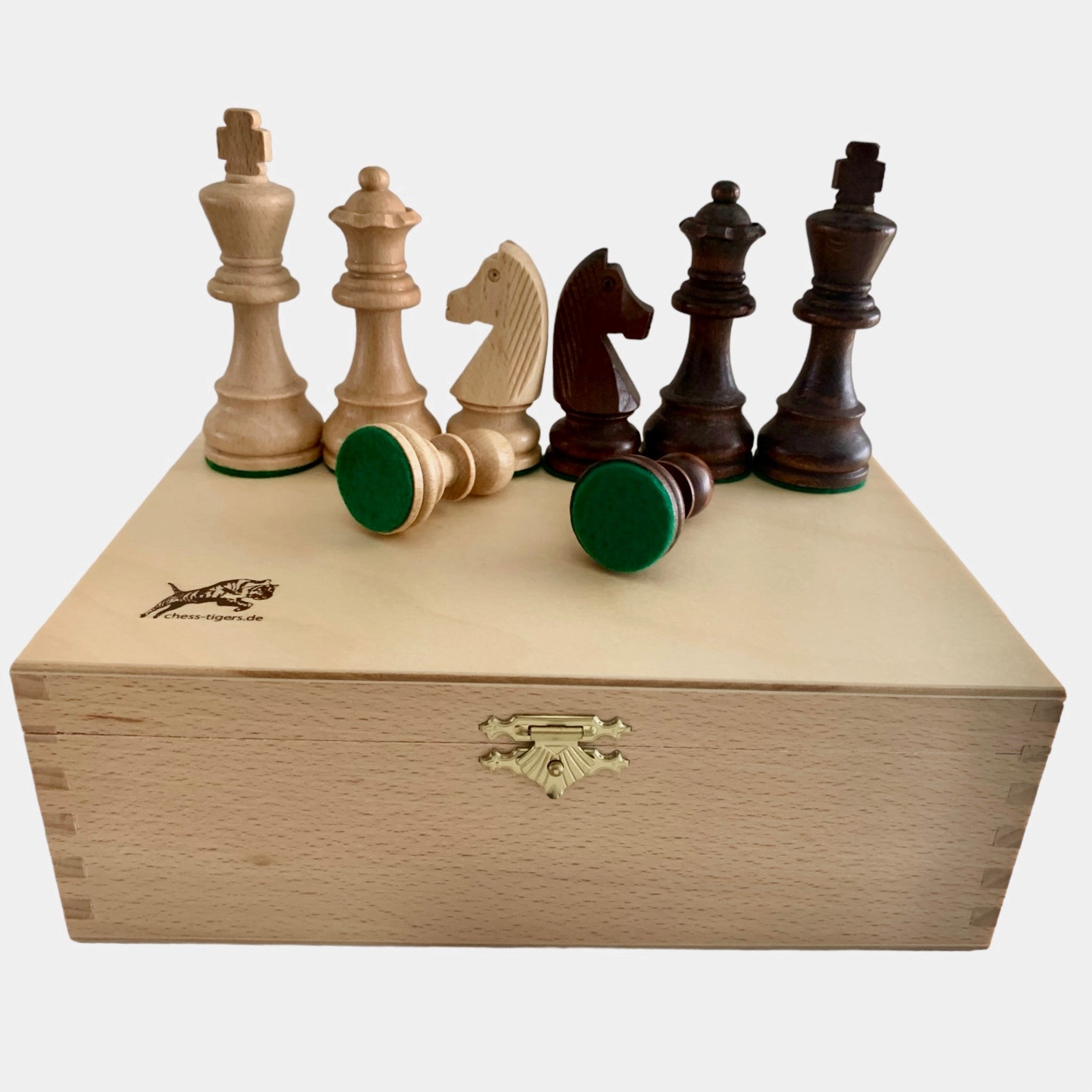schachfiguren aufbewahrung Chess Tigers Schachfiguren aus Holz mit Aufbewahrungskasten