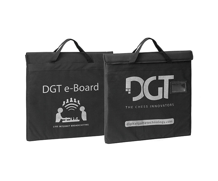 Schwarze DGT Aufbewahrungstasche für elektronische Schachbretter mit Tragegriffen und DGT-Logo