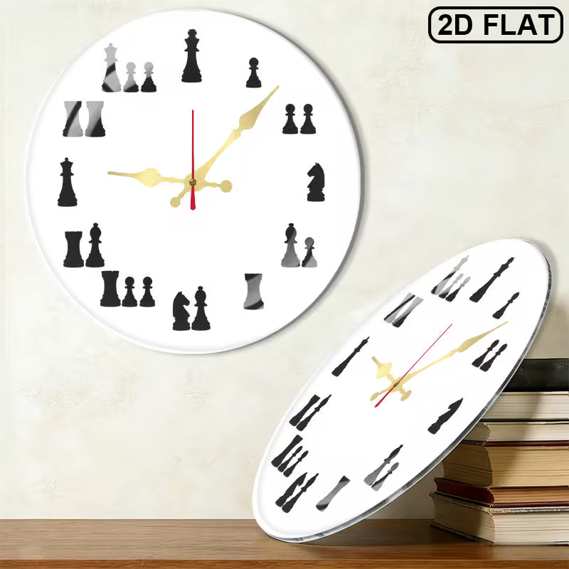 Schach Wanduhr – Runde Design-Uhr mit Schachfiguren | Leises Quarzwerk