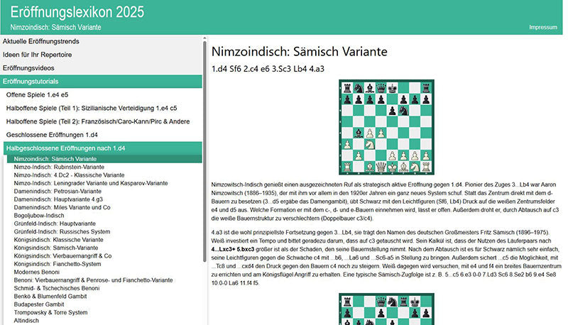 ChessBase Eröffnungslexikon 2025 Screenshot Nimzoindisch: Sämische Variante