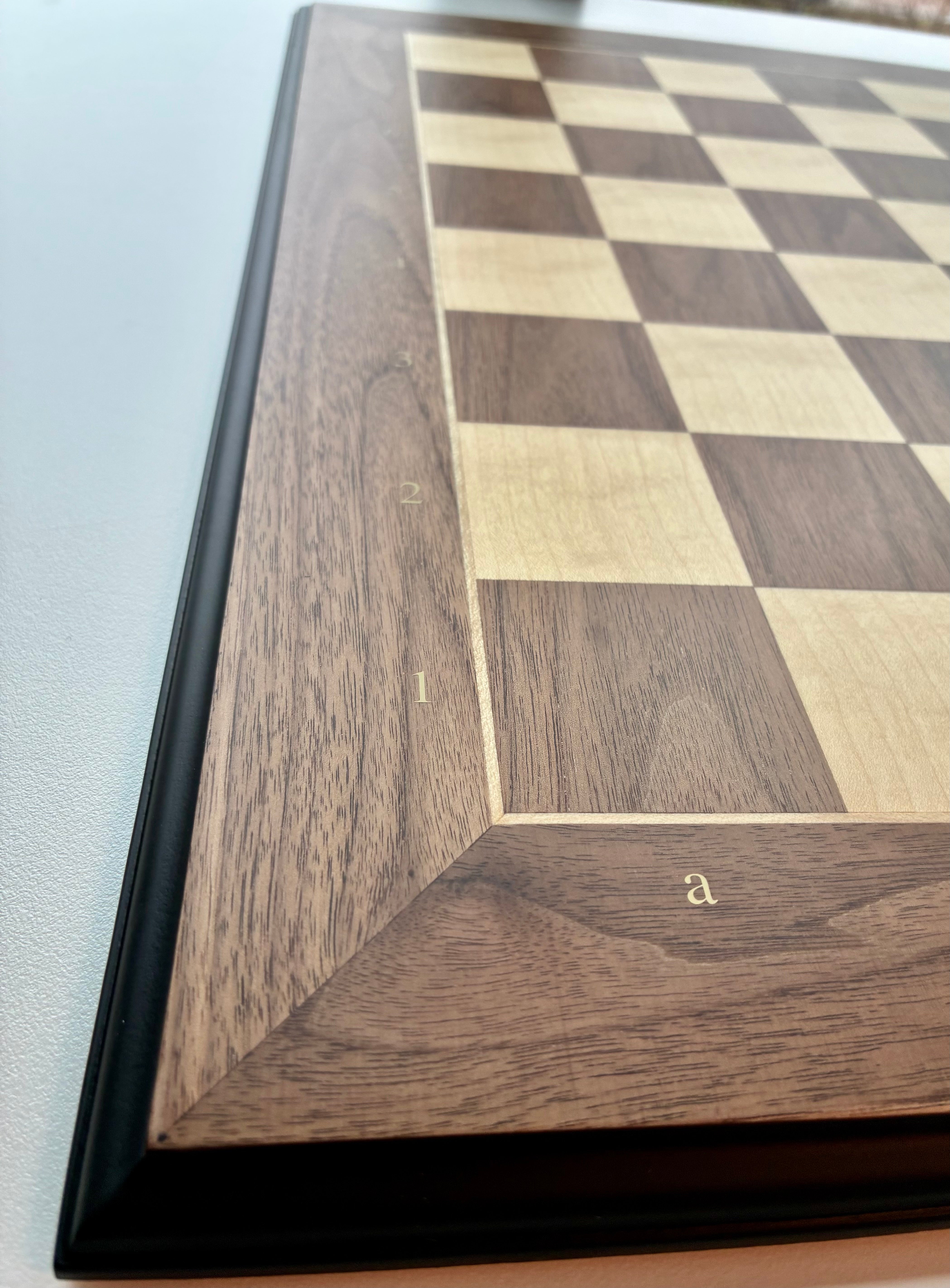 Deluxe Schachbrett mit Zierleiste, Feldgröße 55mm, mit Notation