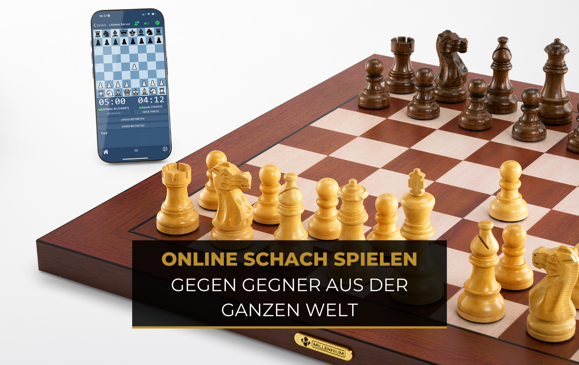 Millennium Supreme T2 Schachcomputer – Premium E-Schachbrett mit Bluetooth, Holzdesign & LED-Zuganzeige