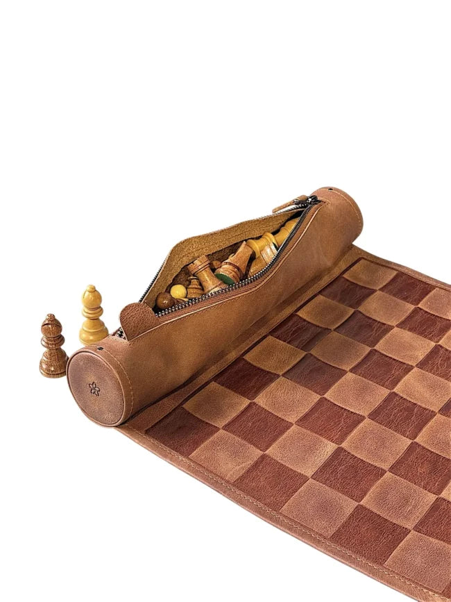 Magnetisches Schach – Rollbares Luxus-Schachspiel aus Echtleder