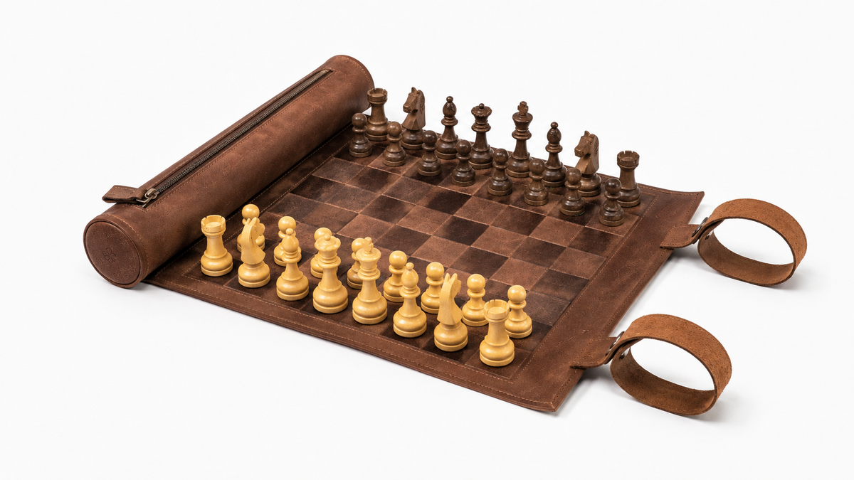 Magnetisches Schach – Rollbares Luxus-Schachspiel aus Echtleder