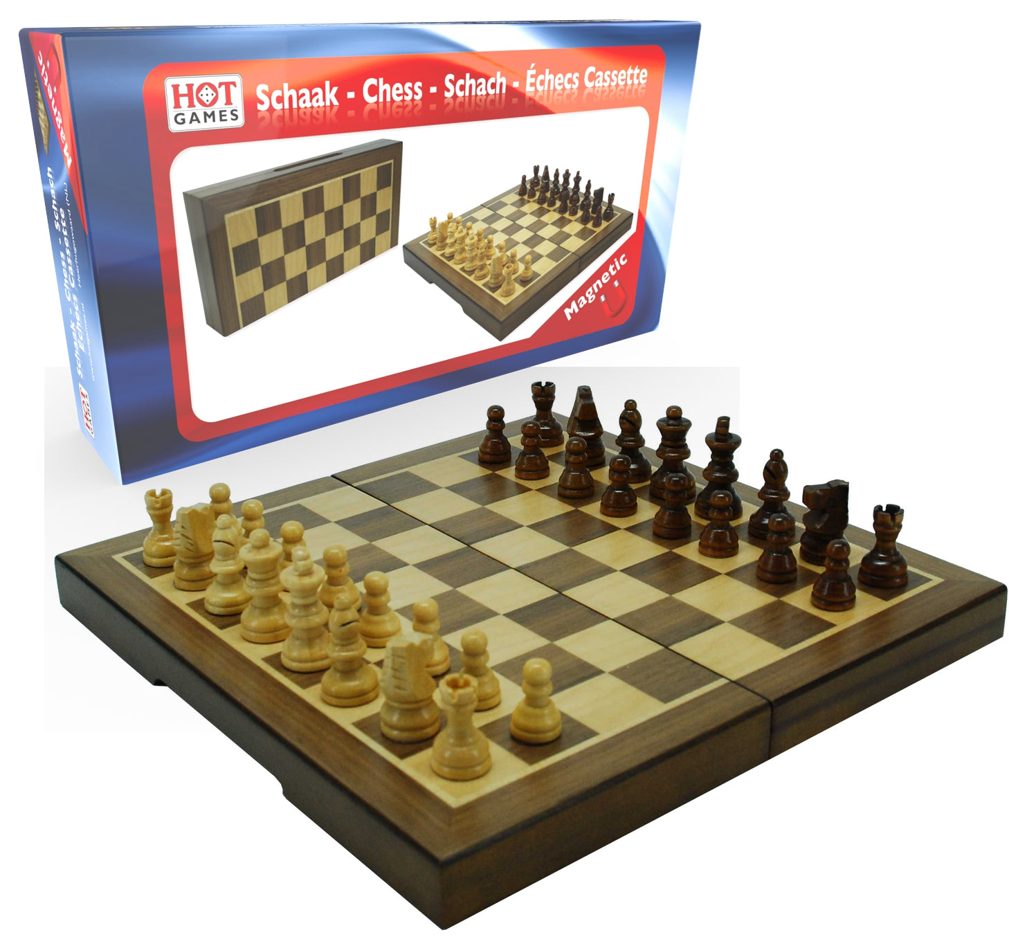 Schach-Kassette Magnetisch Nussbaum 23x23 cm