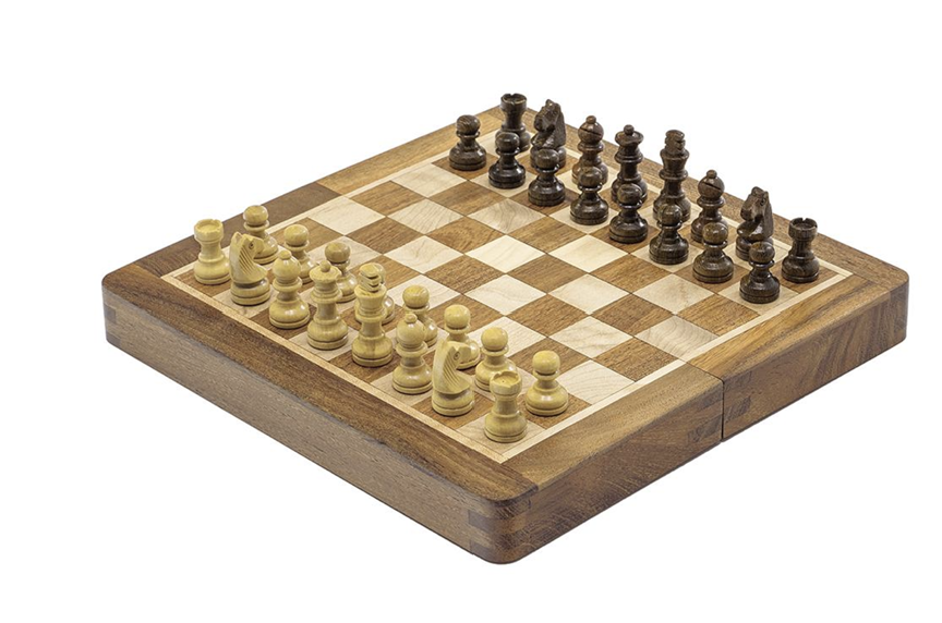 Schach-Kassette aus Holz Reiseschach magnetisch