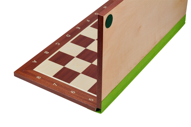 Turnier Schachbrett aus Mahagoni und Buchahorn mit Notation, klappbar, Feldergröße 58 mm