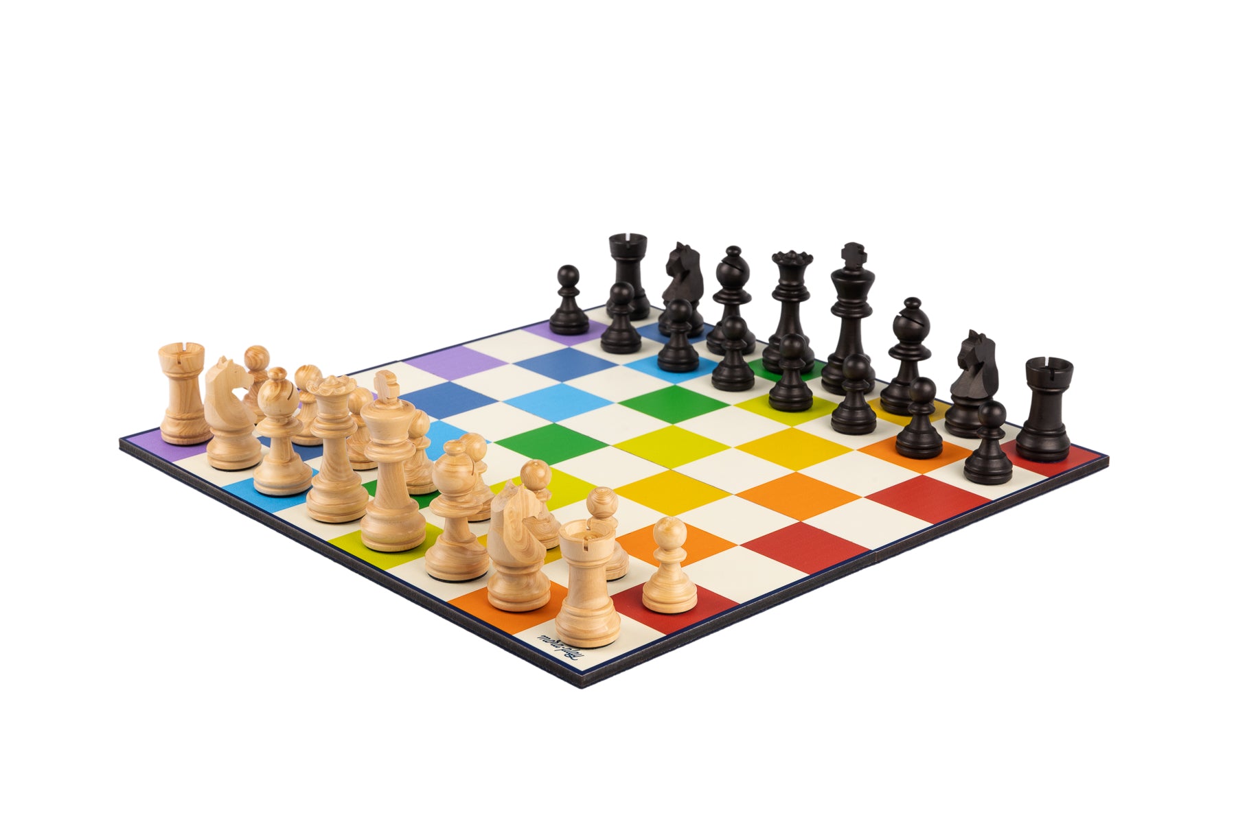 Schachset mit klappbarem Regenbogen-Brett