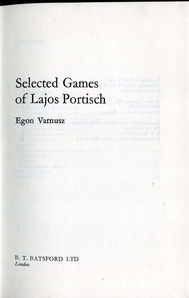 Varnusz: Selected Games of Lajos Portisch (Antiquariat)