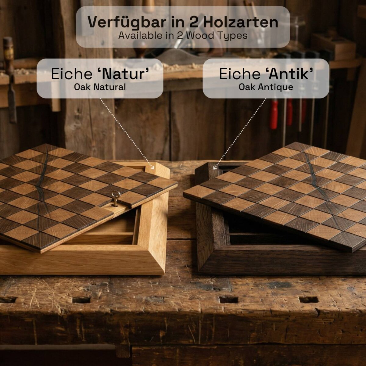 Luxus-Schachbrett mit Geheimfach, aus Massivholz