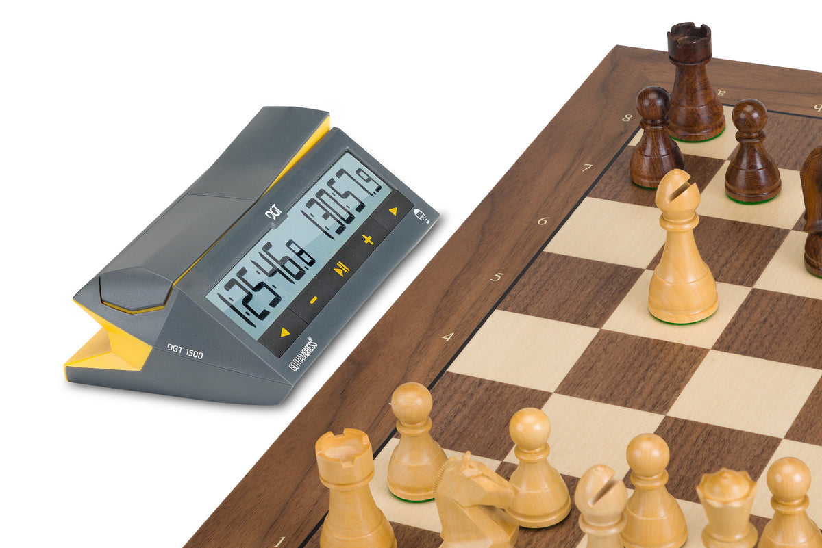DGT1500 GothamChess Limited Edition – digitale Schachuhr in Grau und Gelb mit großem Display