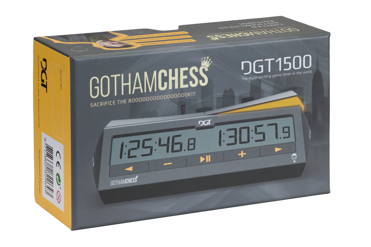 DGT1500 GothamChess Limited Edition – digitale Schachuhr in Grau und Gelb mit großem Display