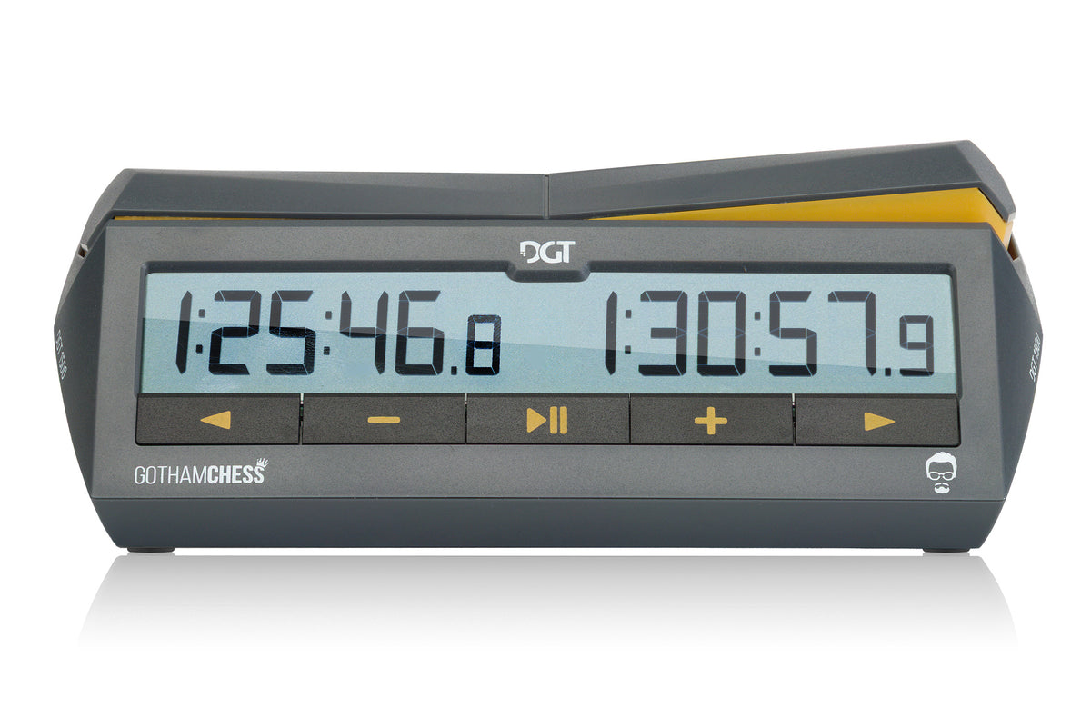 DGT1500 GothamChess Limited Edition – digitale Schachuhr in Grau und Gelb mit großem Display