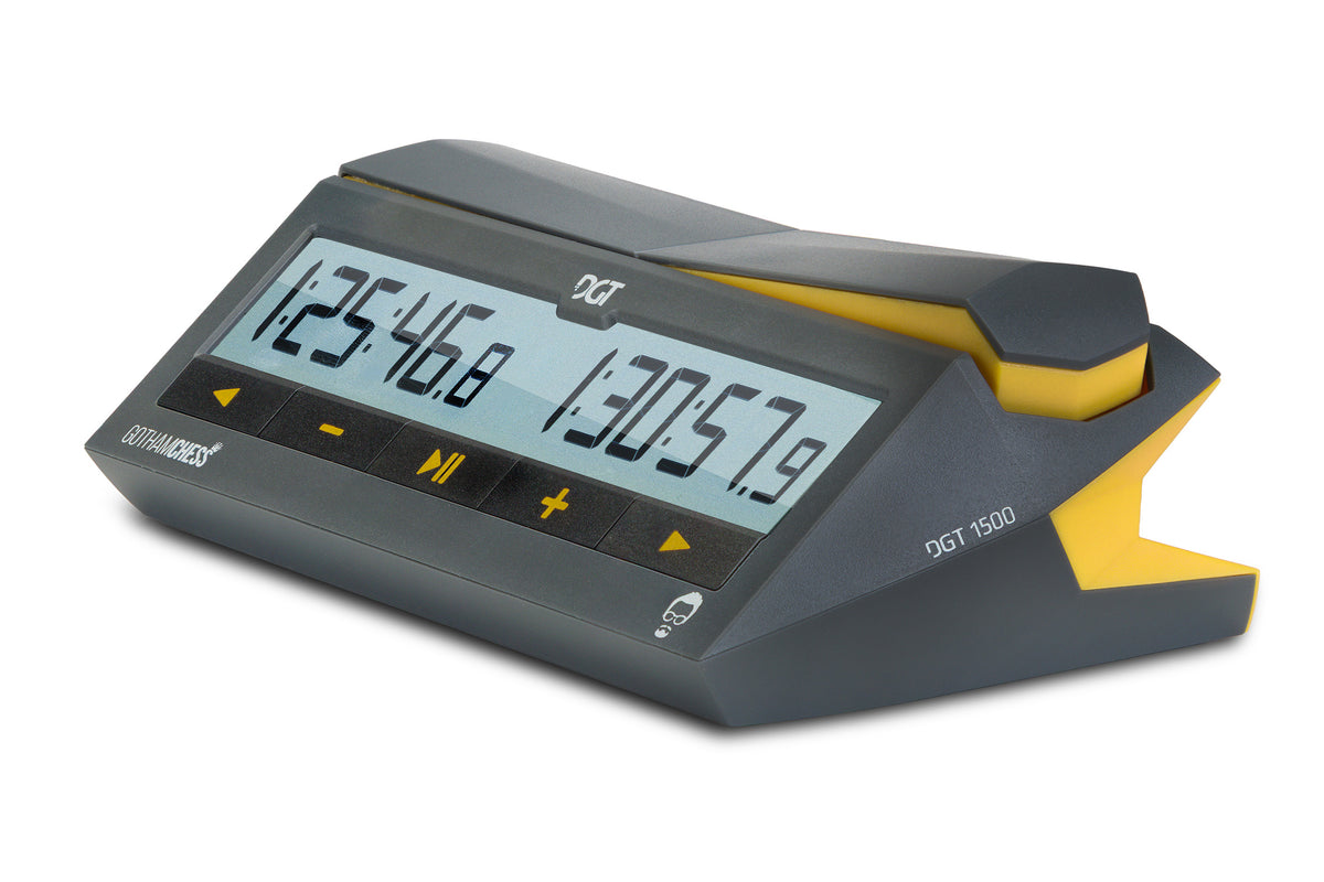 DGT1500 GothamChess Limited Edition – digitale Schachuhr in Grau und Gelb mit großem Display