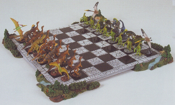 Schachfiguren "Dinosaurier", KH 76 mm, mit Brett