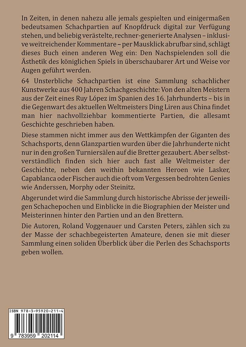 Voggenauer/Peters: 64 Unsterbliche Schachpartien