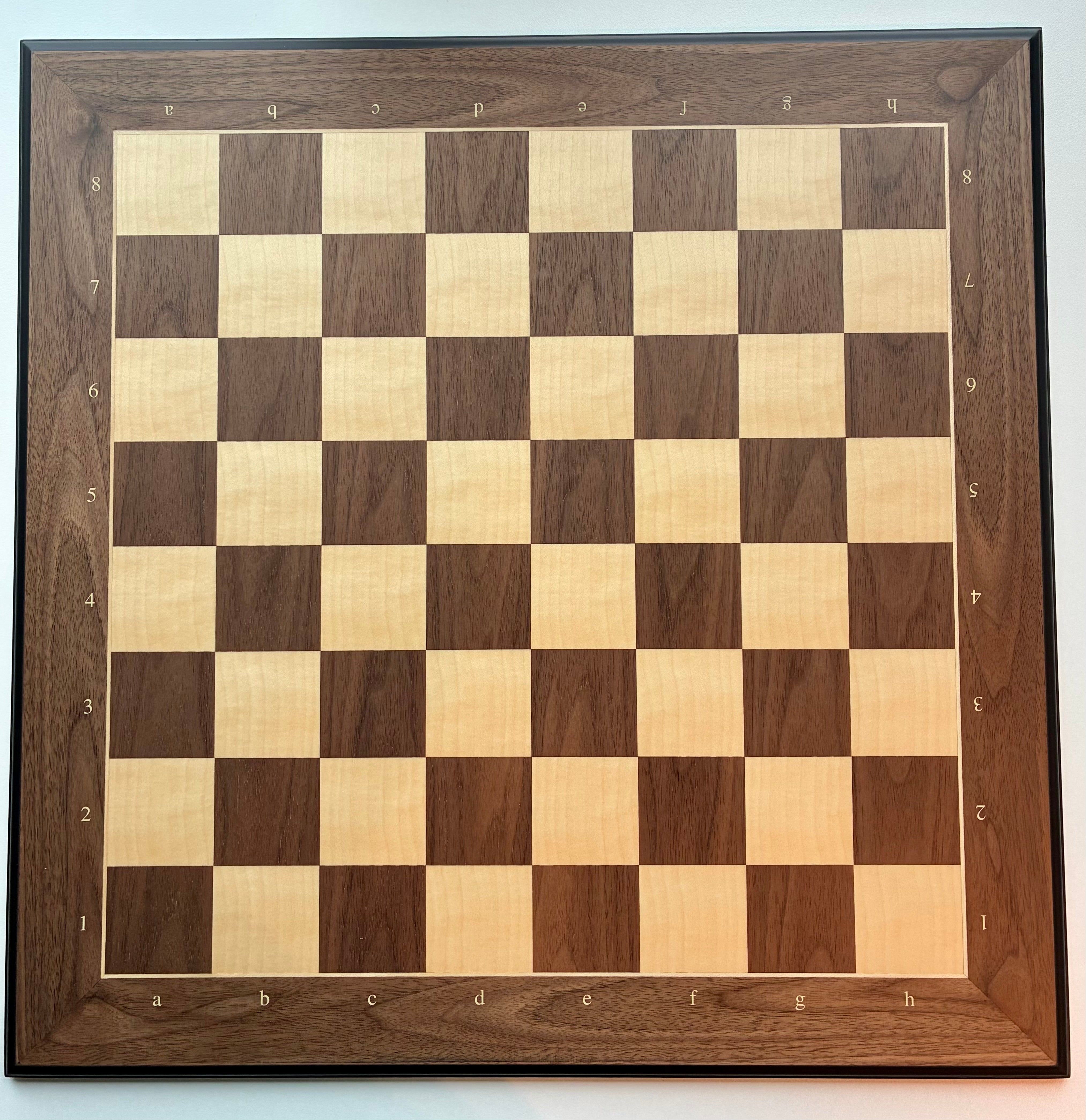 Deluxe Schachbrett mit Zierleiste, Feldgröße 55mm, mit Notation