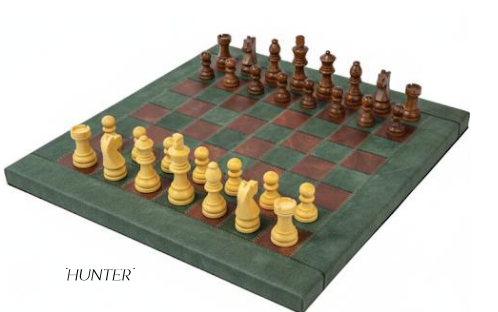 Luxus Schach Set mit Lederbrett & Staunton Figuren – Premium Schachbrett 35x35 cm