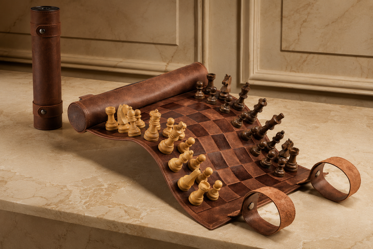 Magnetisches Schach – Rollbares Luxus-Schachspiel aus Echtleder