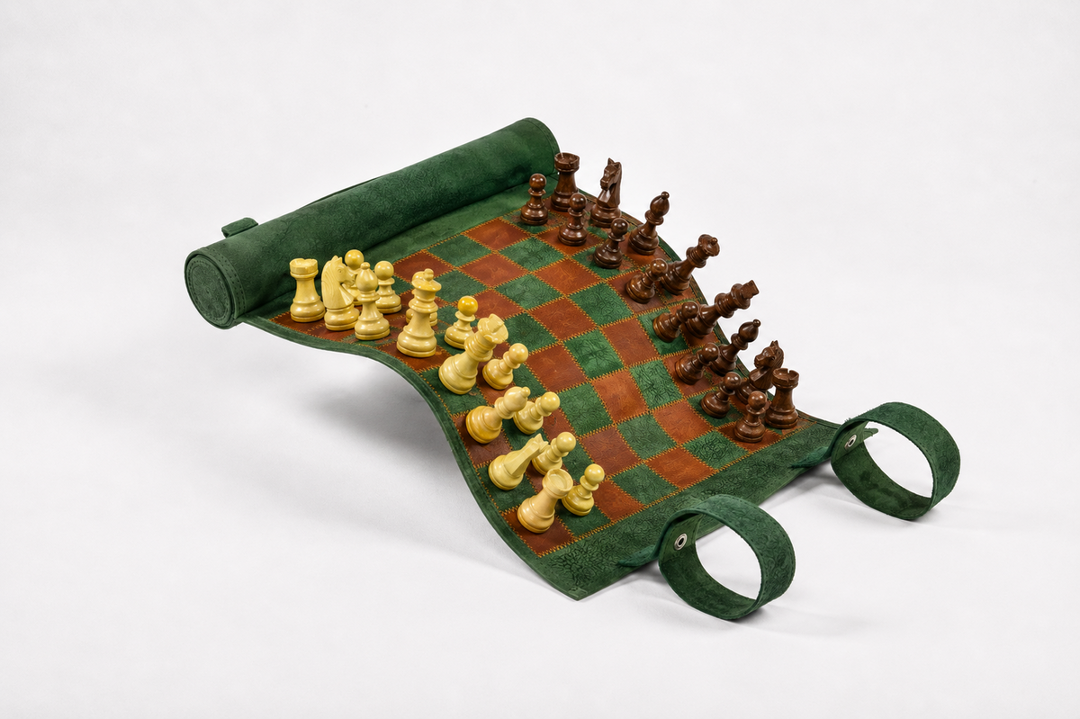 Magnetisches Schach – Rollbares Luxus-Schachspiel aus Echtleder