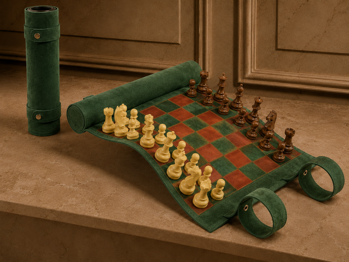 Magnetisches Schach – Rollbares Luxus-Schachspiel aus Echtleder