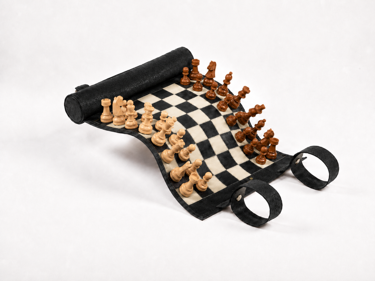 Magnetisches Schach – Rollbares Luxus-Schachspiel aus Echtleder