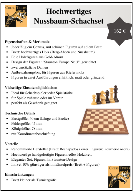 Produktinfoblatt Hochwertiges Nussbaum Schachset