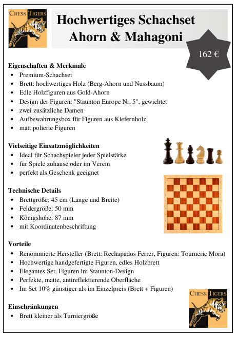 Hochwertiges Schachset Ahorn & Mahagoni