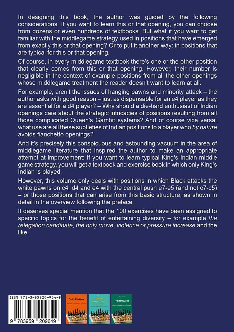 Book cover “Typical King’s Indian” by Karsten Müller – chess book on key plans and strategies of the King’s Indian Defense.