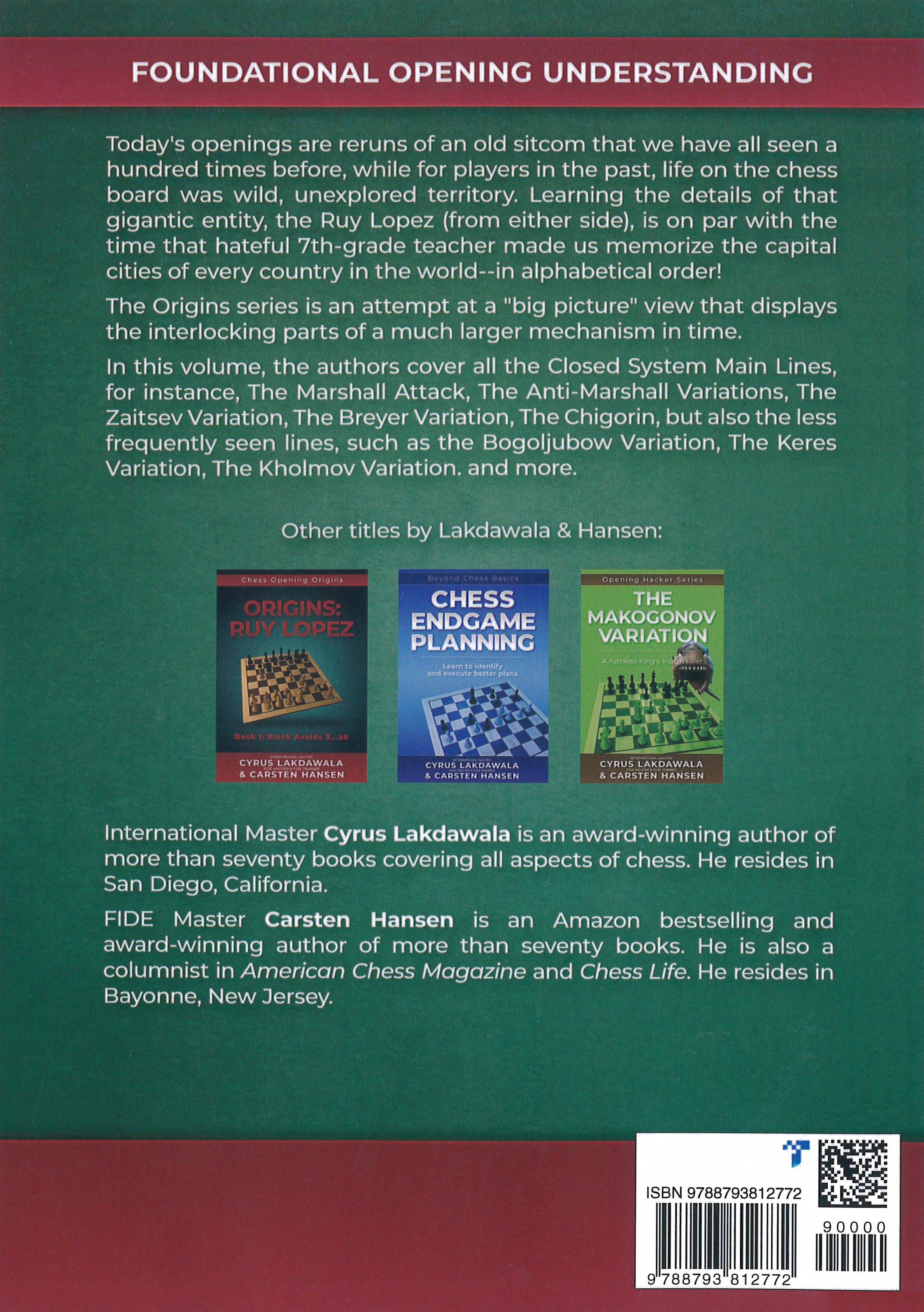 Dies ist ein Bild der Rückseite des Schachbuches Chess Opening Origins; Ruy Lopez Book III: Main Lines after 3...a6