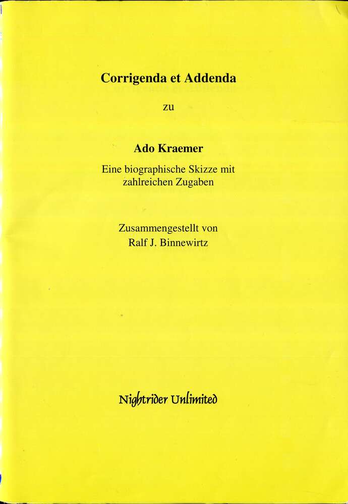 Corrigenda et Addenda zu Ado Kraemer (Antiquariat)