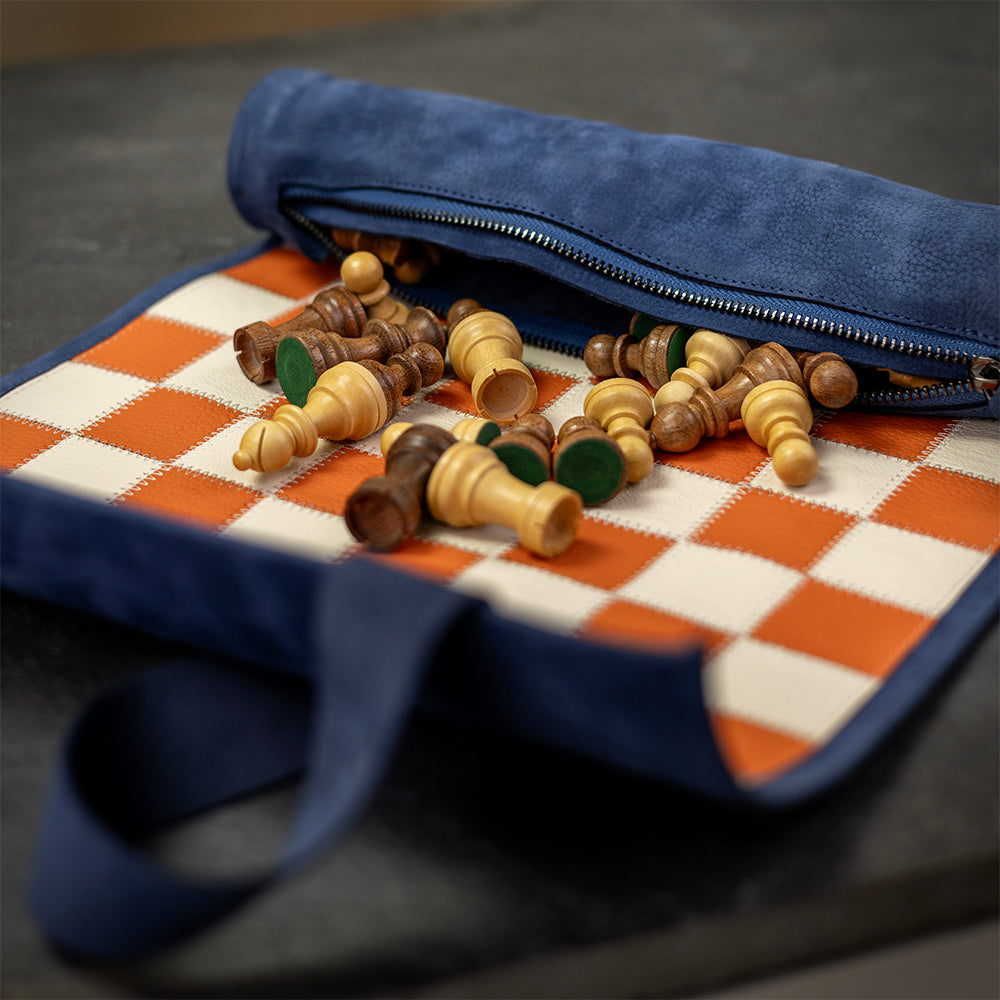 Magnetisches Schach – Rollbares Luxus-Schachspiel aus Echtleder